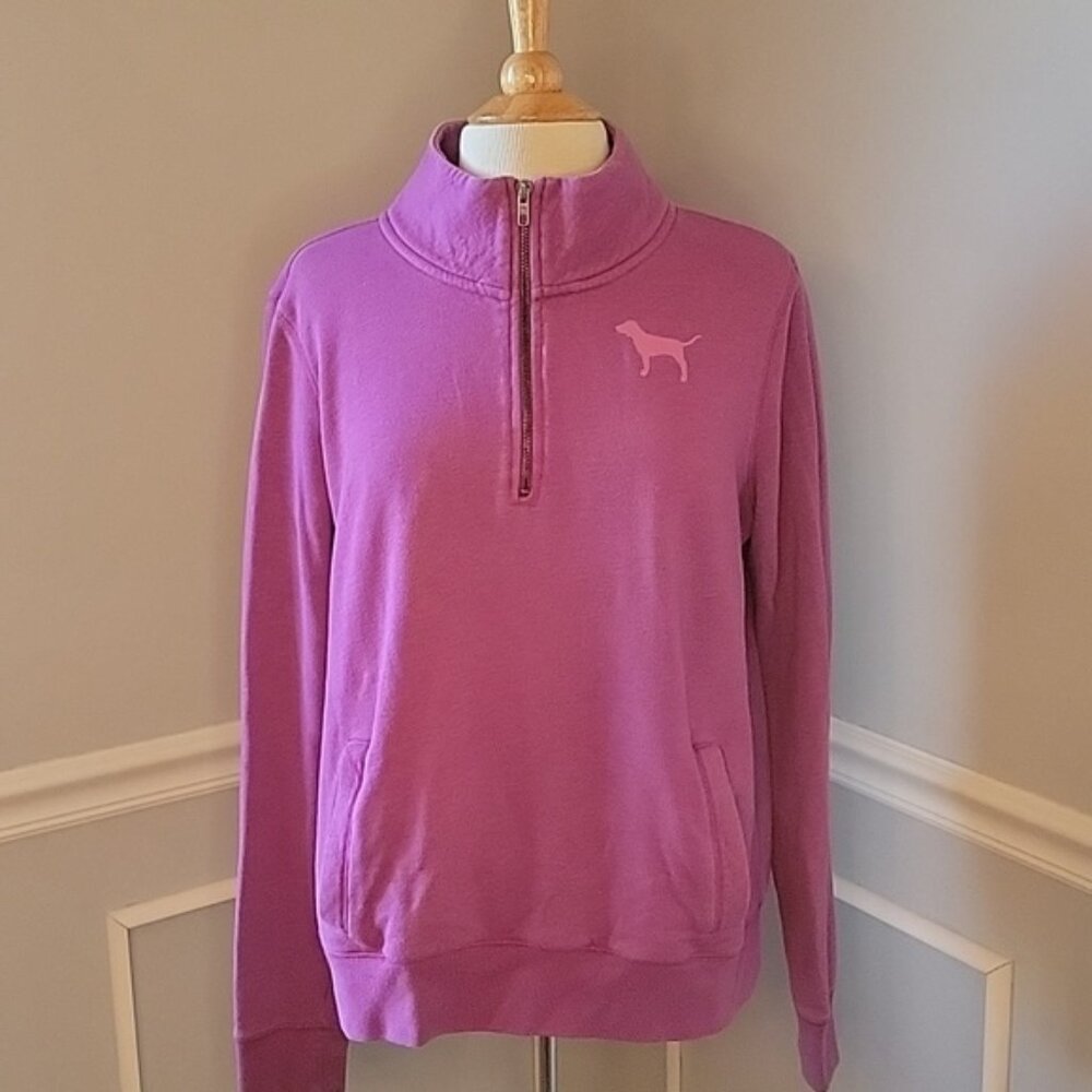 PINK‎ VICTORIA'S SECRET Love Pink Graphic Quarter Zip Active Mock Sweatshirt L